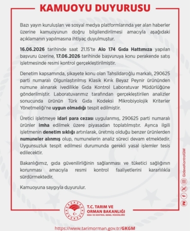 Tahsildaroğlu’nun bir parti beyaz peyniri piyasadan toplatıldı