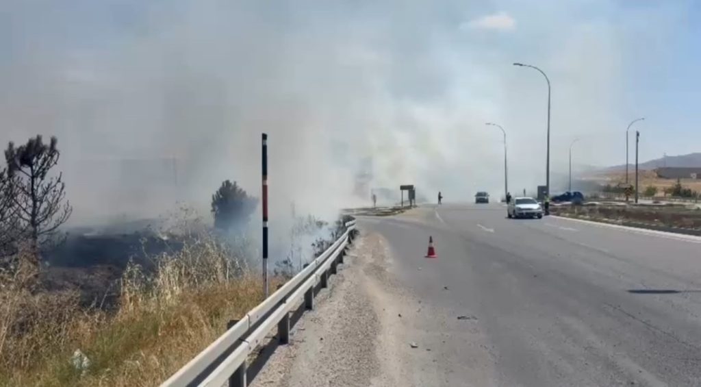 Anız yangını trafikte aksamaya neden oldu