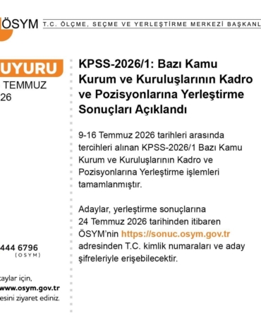 KPSS-2026/1 yerleştirme sonuçları açıklandı