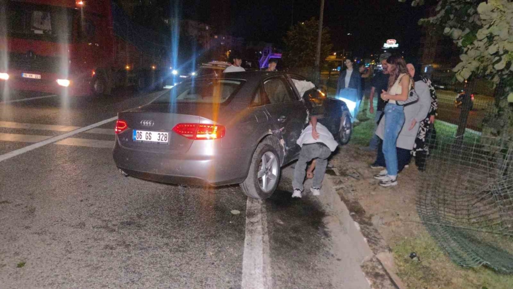 Kazadan kaçarken orta refüje çıkıp ağaca çarptı