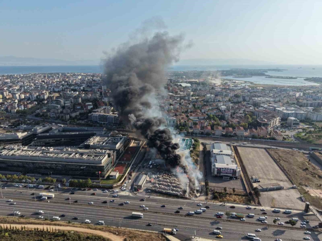 Tuzla’da otluk alanda çıkan yangın teknelere sıçradı: Alevler dron ile görüntülendi