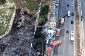 Kuzey Marmara Otoyolu’nda lastik yüklü tırda çıkan yangın tarım arazisine sıçradı