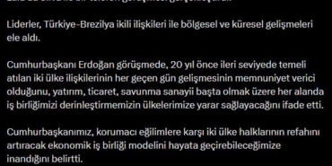 Cumhurbaşkanı Erdoğan, Brezilya Devlet Başkanı Silva ile telefonda görüştü