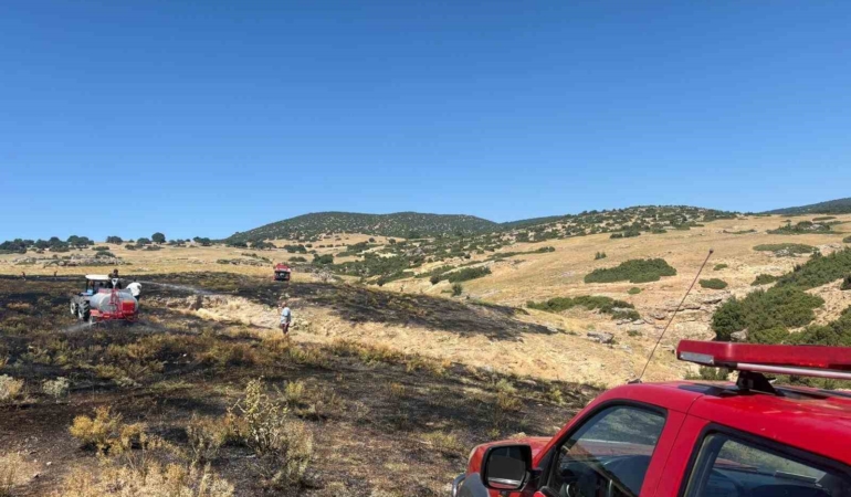 Afyonkarahisar’da anız yangını ormana sıçramadan söndürüldü