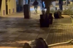 Yol kenarındaki saksıları devirerek yürüdü