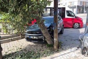 Kontrolden çıkan otomobil ağaca çarparak durabildi