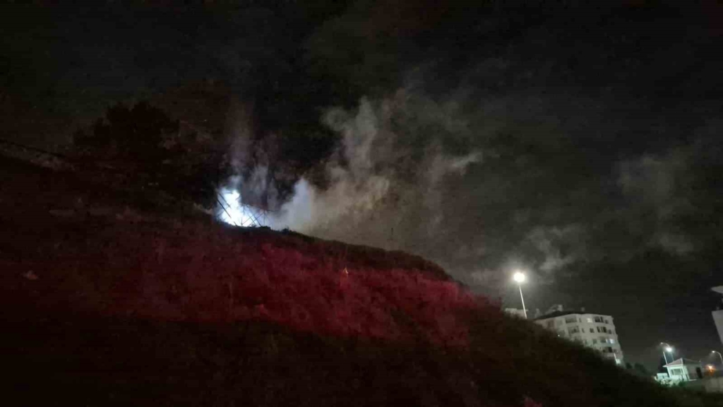 Gençler traktör lastiğini yakarak yangın çıkardı