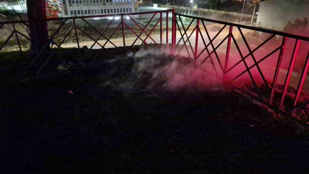 Gençler traktör lastiğini yakarak yangın çıkardı