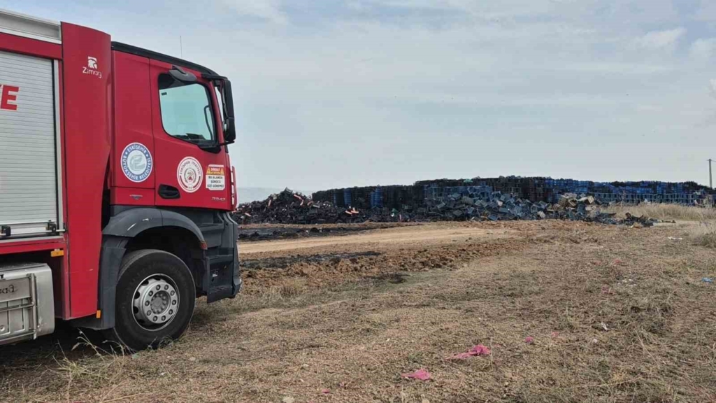 Eskişehir’de çıkan yangında binlerce plastik kasa yandı
